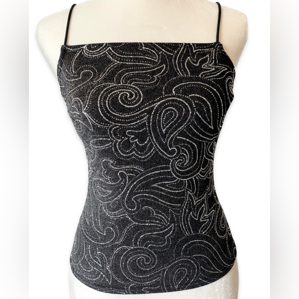 Y2K Metallic Glitter Backless Top
